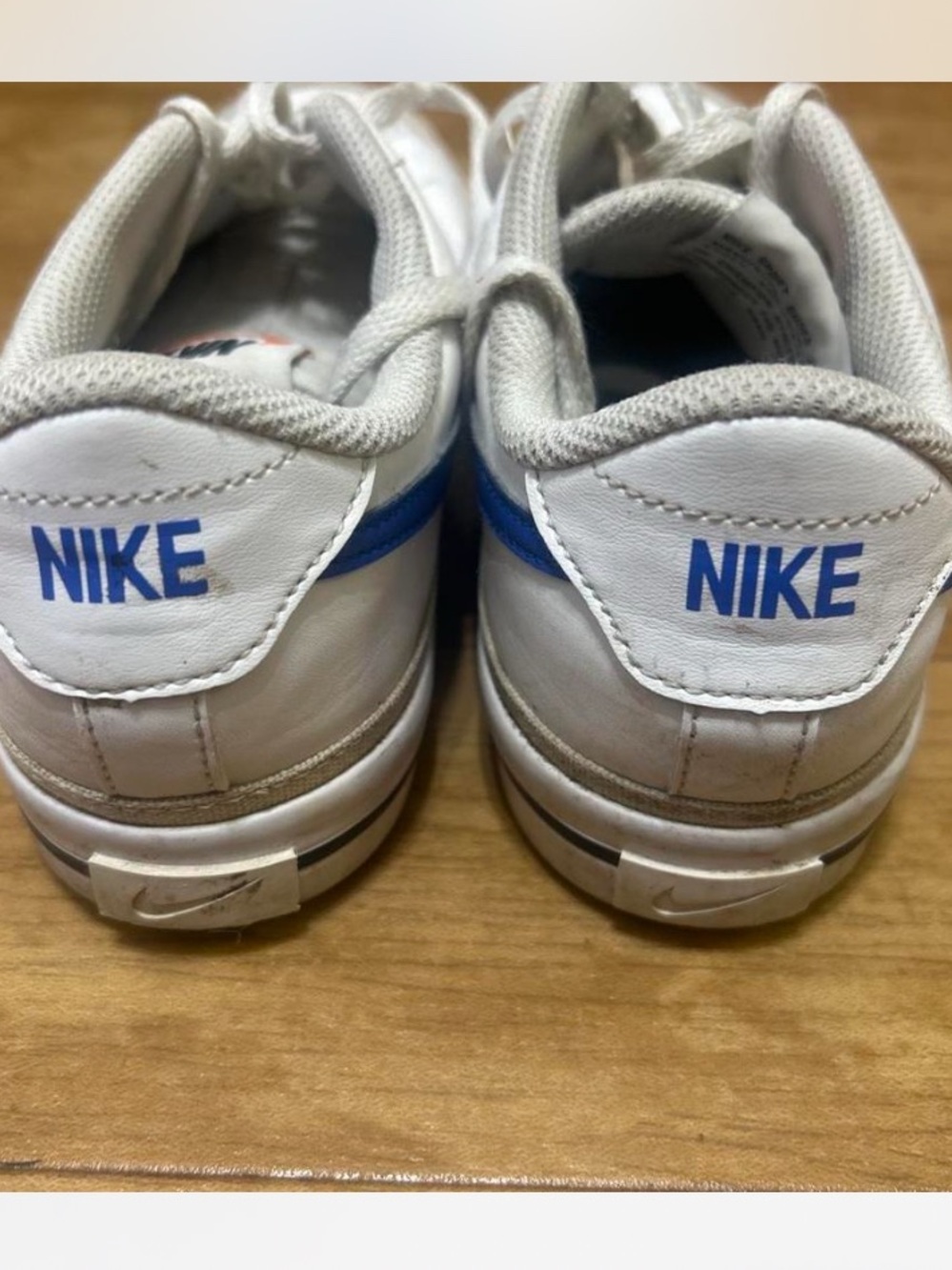 Nike White Leather Low-Top Sneakers with Blue Swoosh - Picture 3 of 6